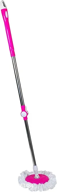 Mop Broom Handle Stick with Microfiber Head Refill Stainless Steel Pole for 360deg; Floor Cleaning (Random Colour)