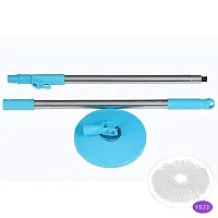 Mop Broom Handle Stick with Microfiber Head Refill Stainless Steel Pole for 360deg; Floor Cleaning (Random Colour)-thumb2