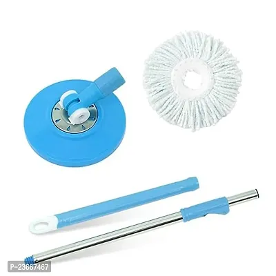 Mop Broom Handle Stick with Microfiber Head Refill Stainless Steel Pole for 360deg; Floor Cleaning (Random Colour)