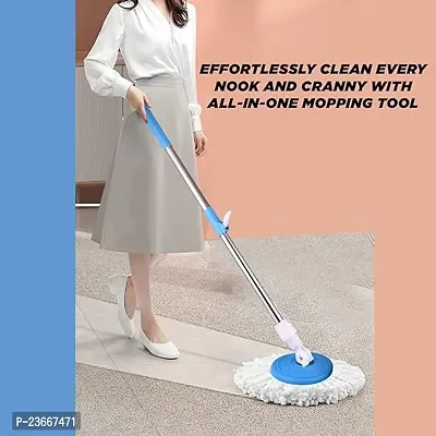 Mop Broom Handle Stick with Microfiber Head Refill Stainless Steel Pole for 360deg; Floor Cleaning (Random Colour)