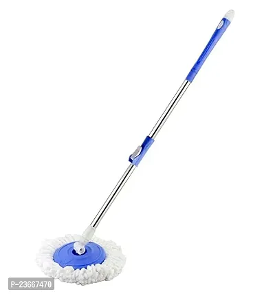 Mop Broom Handle Stick with Microfiber Head Refill Stainless Steel Pole for 360deg; Floor Cleaning (Random Colour)