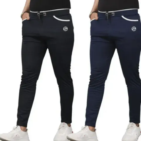 Stylish Blend Solid Regular Track Pants For Men Pack Of 2