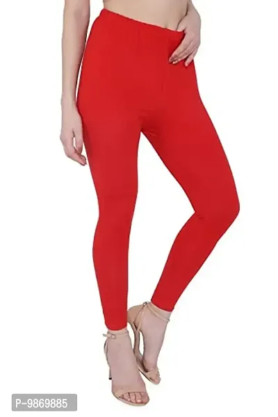 LALIMA Hand Art Women Cotton Lycra Premium Red Skinny Fit Ankle Leggings for Women-thumb2