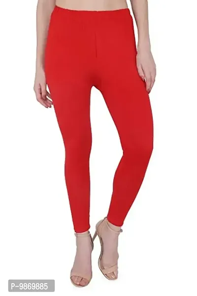 LALIMA Hand Art Women Cotton Lycra Premium Red Skinny Fit Ankle Leggings for Women