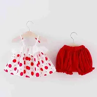 Cute Cotton Blend Red Polka Dot Dress For Kids Girls-thumb1