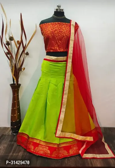 Stylish Green Silk Semi-Stitched Lehenga Choli Set For Women-thumb0