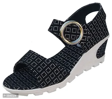 Black Synthetic Printed Wedges For Women