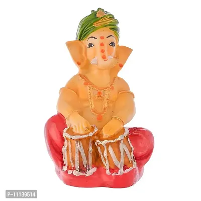 Craftghar Ganesha Idol for Home Decor, Lord Ganesh ji murti with Tabla Showpiece, Ganesh Idol for car Dashboard, Pink, 5 Inch