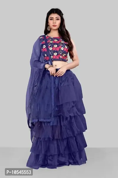 Stylish Blue Net  Lehenga Choli Set With Dupatta For Women-thumb0