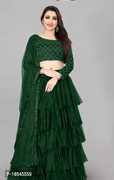Stylish Green Net  Lehenga Choli Set With Dupatta For Women-thumb0