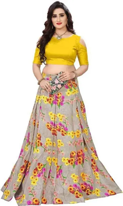Stylish Yellow Satin Silk Lehenga Choli Set For Women