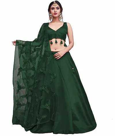 Stylish Green Taffeta Silk  Lehenga Choli Set With Dupatta For Women