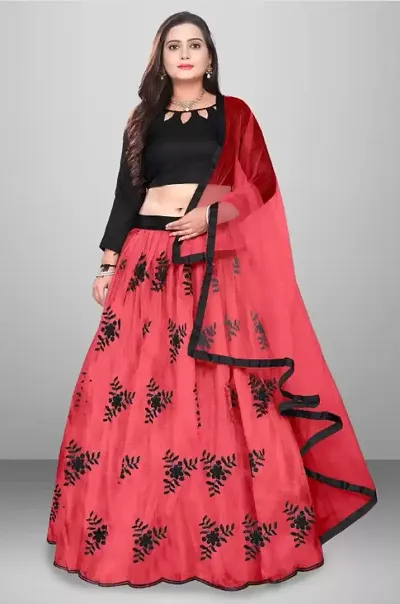 Stylish Red Net  Lehenga Choli Set With Dupatta For Women