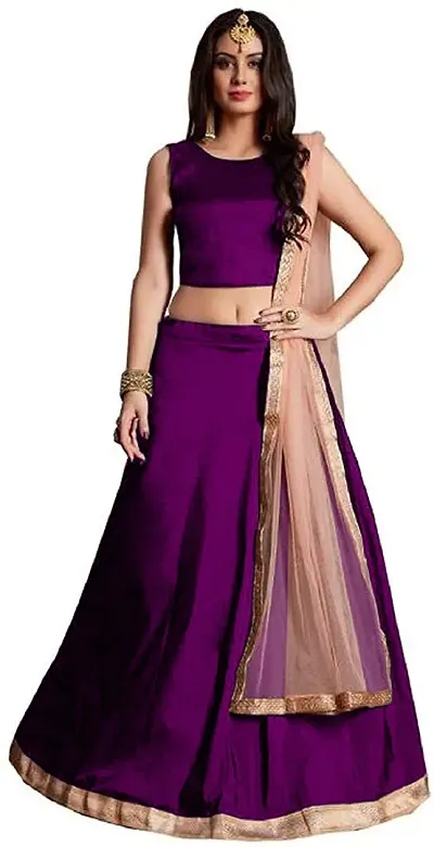 Stylish Purple Taffeta Silk  Lehenga Choli Set With Dupatta For Women