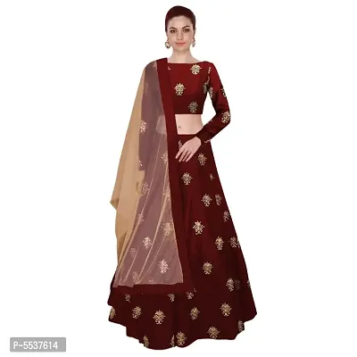 New Designer Maroon Color Embroiderd Work satin Semi-Sttiched Lehengha-thumb0