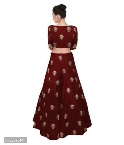 New Designer Maroon Color Embroiderd Work satin Semi-Sttiched Lehengha-thumb2