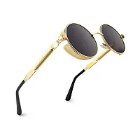 4Flaunt Disc Series UV Protected Steampunk Round Sunglasses For Men  Women (Gold-Black)- Pack of 1-thumb3