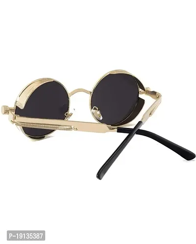 Latet stylish Steampunk Round Sunglasses for Men and Women with UV 400 Protection (Gold-Black)-thumb5