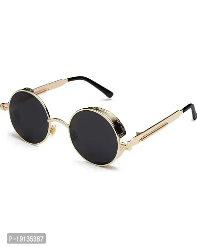 Latet stylish Steampunk Round Sunglasses for Men and Women with UV 400 Protection (Gold-Black)