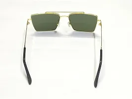 Retro Rectangular Metal Body Aviator Sunglass for men and women | UV400 Protection (Golden  Green)-thumb1