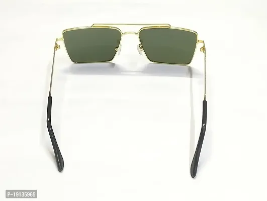 Retro Rectangular Metal Body Aviator Sunglass for men and women | UV400 Protection (Golden  Green)-thumb2