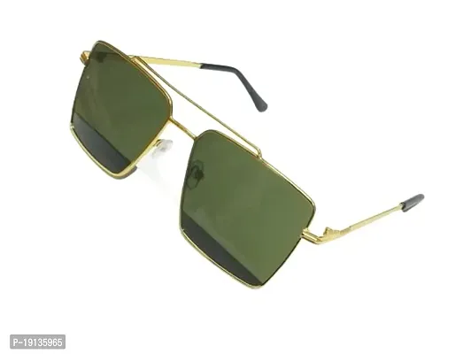 Retro Rectangular Metal Body Aviator Sunglass for men and women | UV400 Protection (Golden  Green)-thumb3