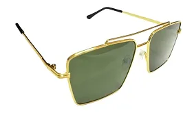 Retro Rectangular Metal Body Aviator Sunglass for men and women | UV400 Protection (Golden  Green)-thumb3