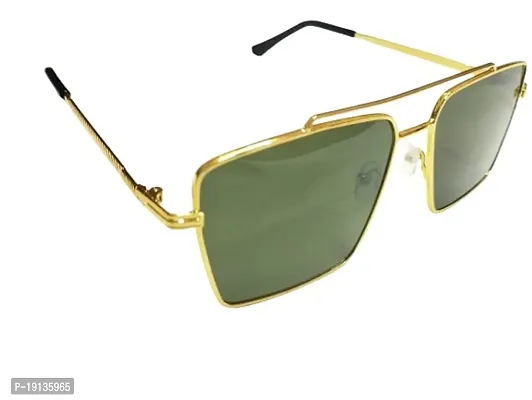 Retro Rectangular Metal Body Aviator Sunglass for men and women | UV400 Protection (Golden  Green)-thumb4