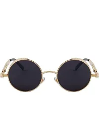 Latet stylish Steampunk Round Sunglasses for Men and Women with UV 400 Protection (Gold-Black)-thumb1