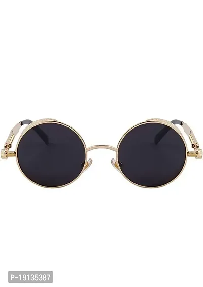 Latet stylish Steampunk Round Sunglasses for Men and Women with UV 400 Protection (Gold-Black)-thumb2