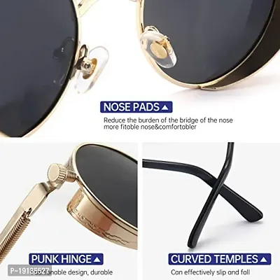 4Flaunt Disc Series UV Protected Steampunk Round Sunglasses For Men  Women (Gold-Black)- Pack of 1-thumb3