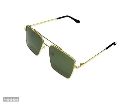 Retro Rectangular Metal Body Aviator Sunglass for men and women | UV400 Protection (Golden  Green)-thumb0