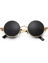 Latet stylish Steampunk Round Sunglasses for Men and Women with UV 400 Protection (Gold-Black)-thumb2