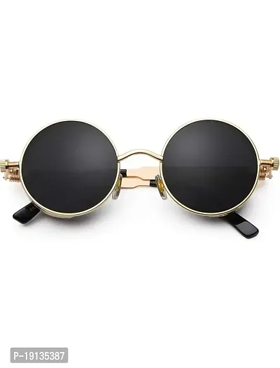 Latet stylish Steampunk Round Sunglasses for Men and Women with UV 400 Protection (Gold-Black)-thumb3