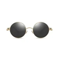 4Flaunt Disc Series UV Protected Steampunk Round Sunglasses For Men  Women (Gold-Black)- Pack of 1-thumb1