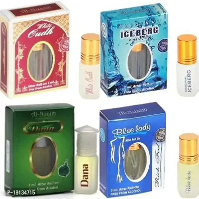 Al-Nuaim White Oudh - Ice Berg - Dana - Blue Lady (Combo Of 4) Herbal Attar (Musk)-thumb0