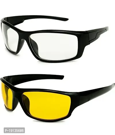 THE RK MART's COMBO OF 2 Sunglasses NIght vision sunglass for driving and riding bikes Yellow and Clear Lenses Combo PACK OF 2