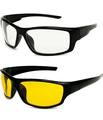 THE RK MART's COMBO OF 2 Sunglasses NIght vision sunglass for driving and riding bikes and Lenses Combo PACK OF 2