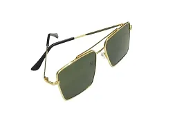 Retro Rectangular Metal Body Aviator Sunglass for men and women | UV400 Protection (Golden  Green)-thumb4