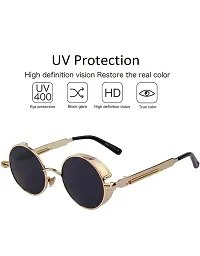 Latet stylish Steampunk Round Sunglasses for Men and Women with UV 400 Protection (Gold-Black)-thumb3