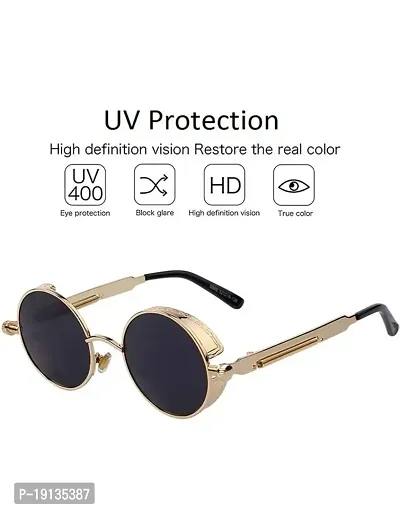 Latet stylish Steampunk Round Sunglasses for Men and Women with UV 400 Protection (Gold-Black)-thumb4