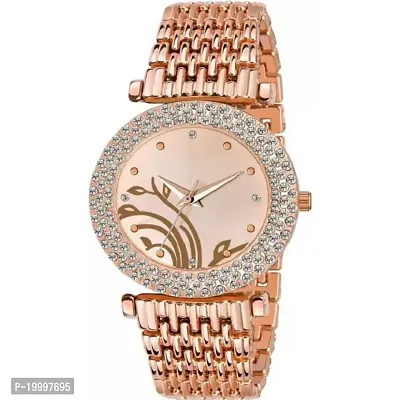 Rose Gold Bracelet Diamond Studded Dial Fancy Analog Watch - For Women-thumb0