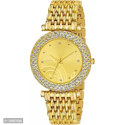 GOLD Bracelet Diamond Studded Dial Fancy Analog Watch - For Women