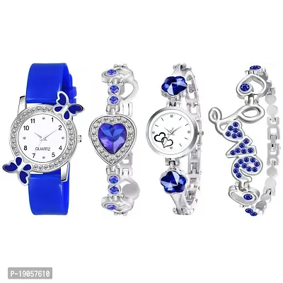 New Combo Of Blue Butterfly Designer  Blue Stone Watch and Two Bracelets