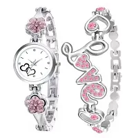 New Combo Of Pink Butterfly Designer  Pink Stone Watch and Two Bracelets-thumb1