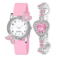 New Combo Of Pink Butterfly Designer  Pink Stone Watch and Two Bracelets-thumb2