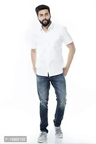 Cotton Solid White Half Sleeve Shirt for Men