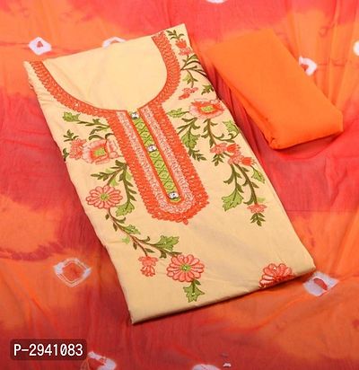 Designer Satin Cotton Printed Dress Material With Dupatta-thumb0