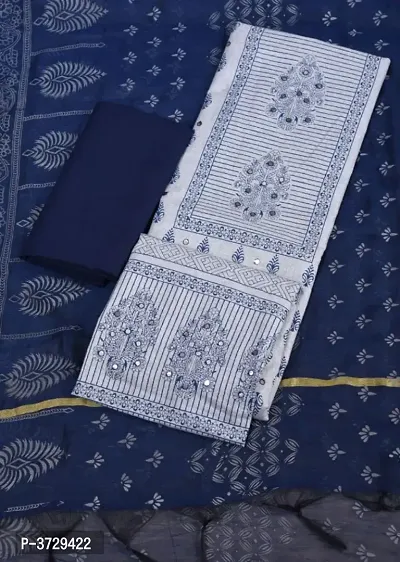 Elegant White Khadi Cotton Women Dress Material with Dupatta-thumb0