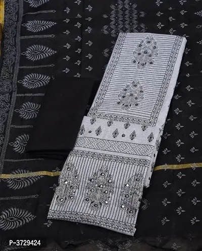 Elegant White Khadi Cotton Women Dress Material with Dupatta